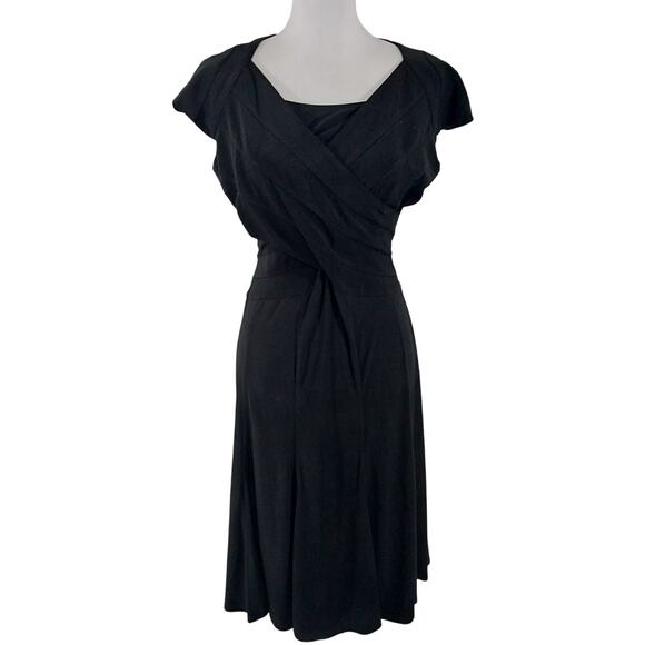 JONES WEAR DRESS! BLACK DRAPEY, FLOWING STRETCH KNIT CRISS-CROSS DRESS! SZ 12 - Picture 2 of 10
